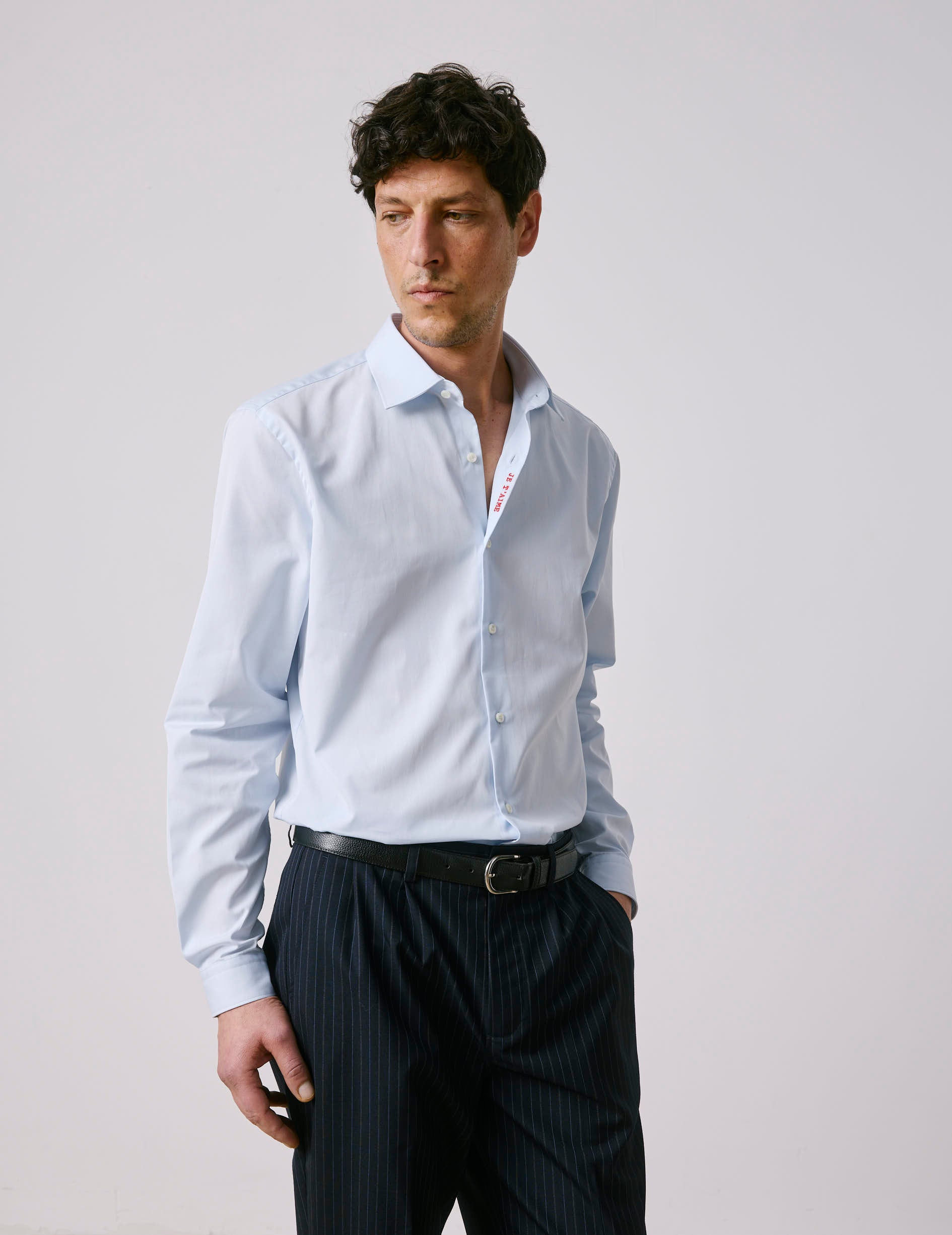 Chemise mixte "Je t'aime" bleue - Popeline - Col Figaret