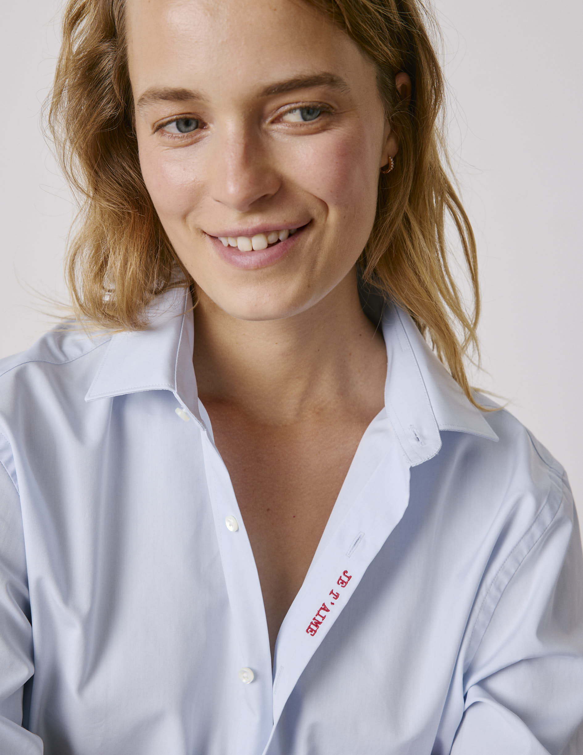 Chemise mixte "Je t'aime" bleue - Popeline - Col Figaret