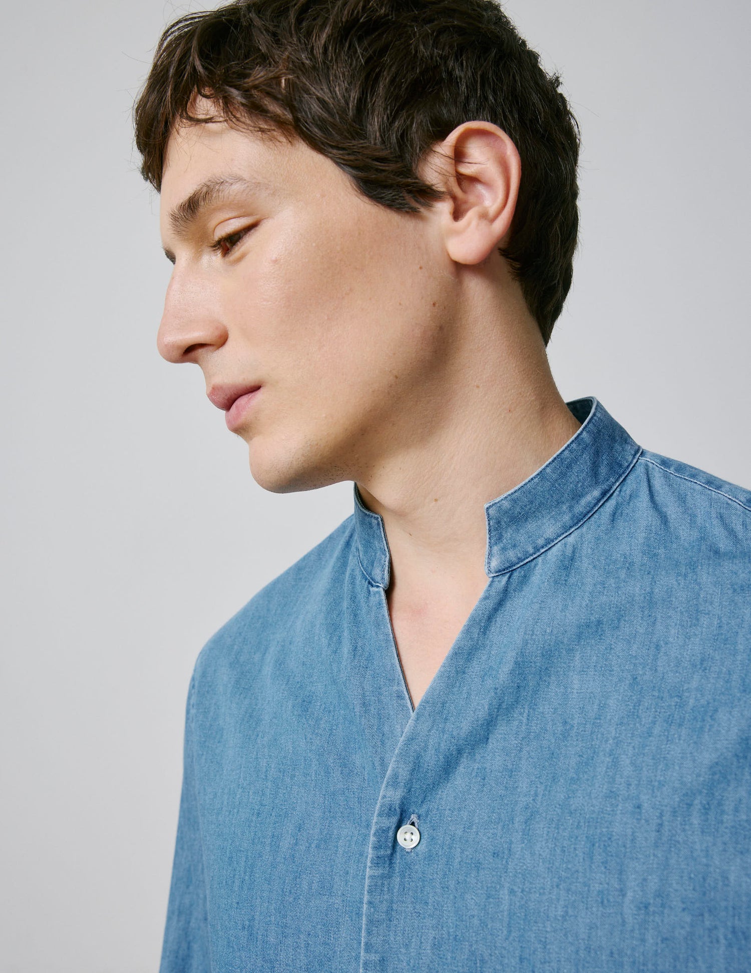 Chemise Carl en denim bleu - Denim - Col Droit ouvert