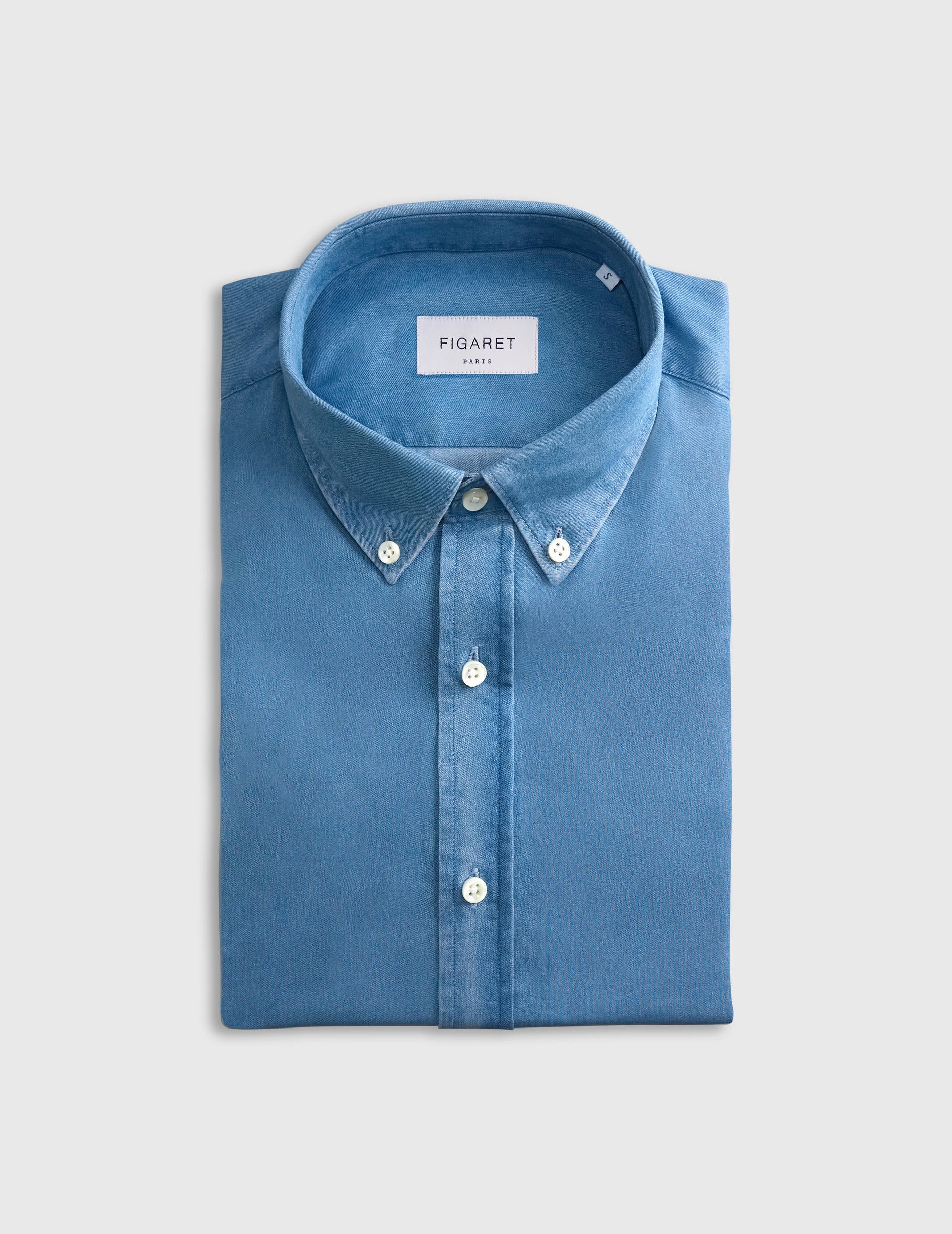 Semi-fitted blue shirt - Twill - American Collar