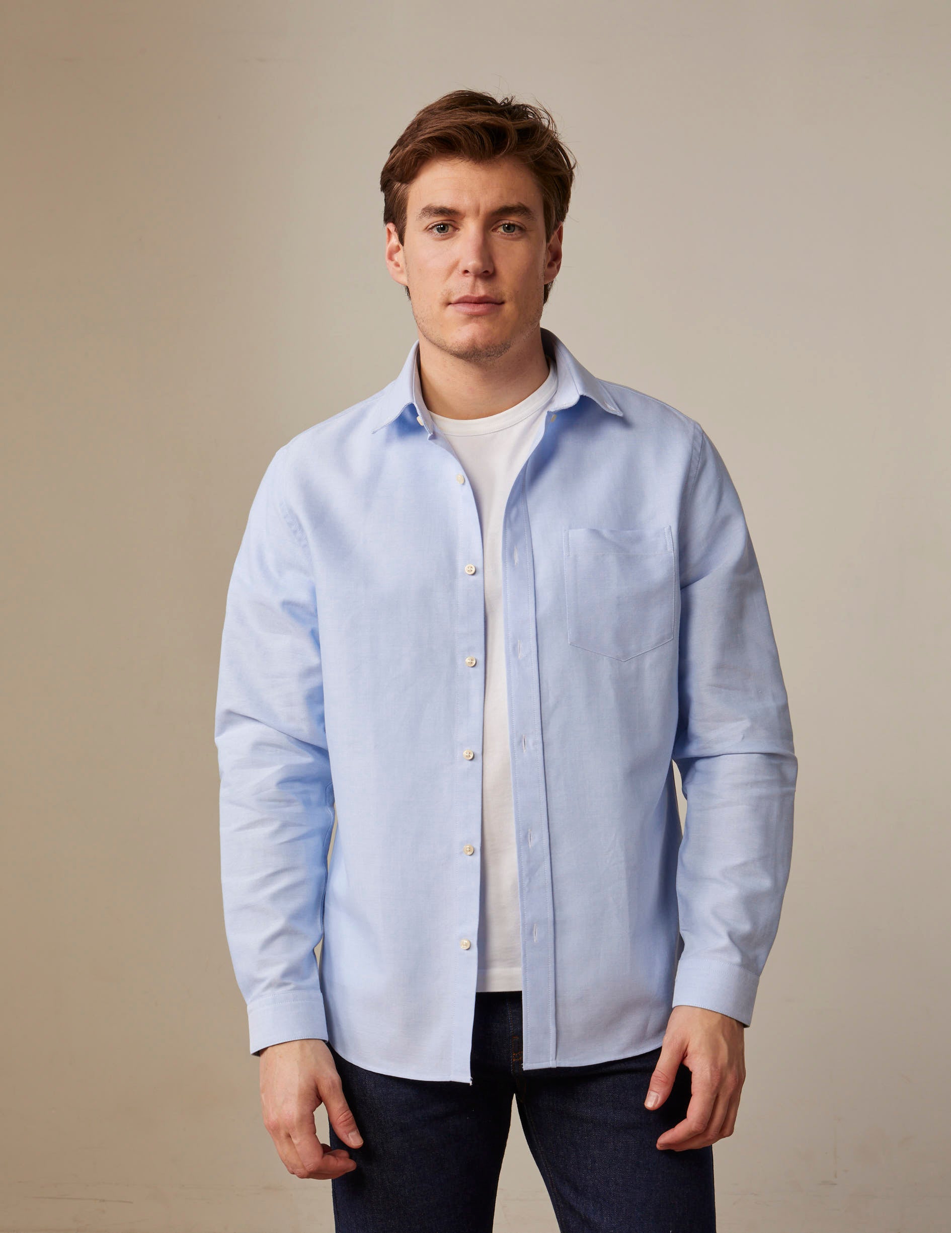 Semi-fitted blue shirt - Oxford - American Collar