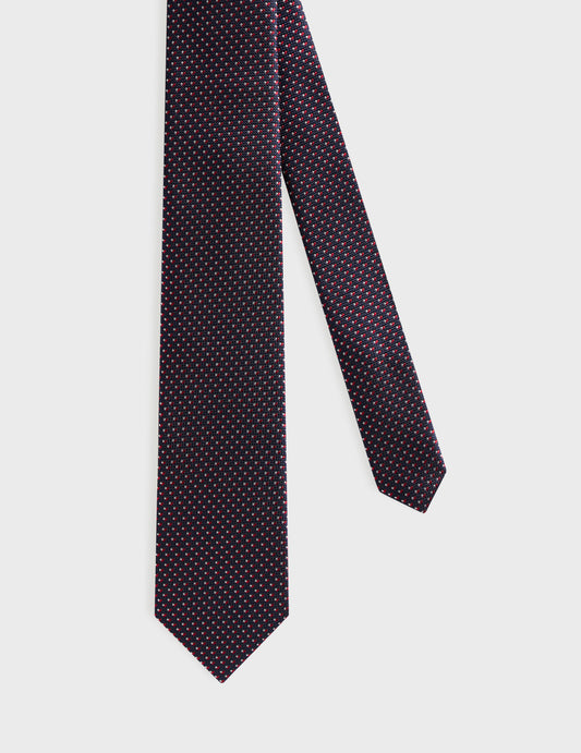 Fine patterned navy silk tie