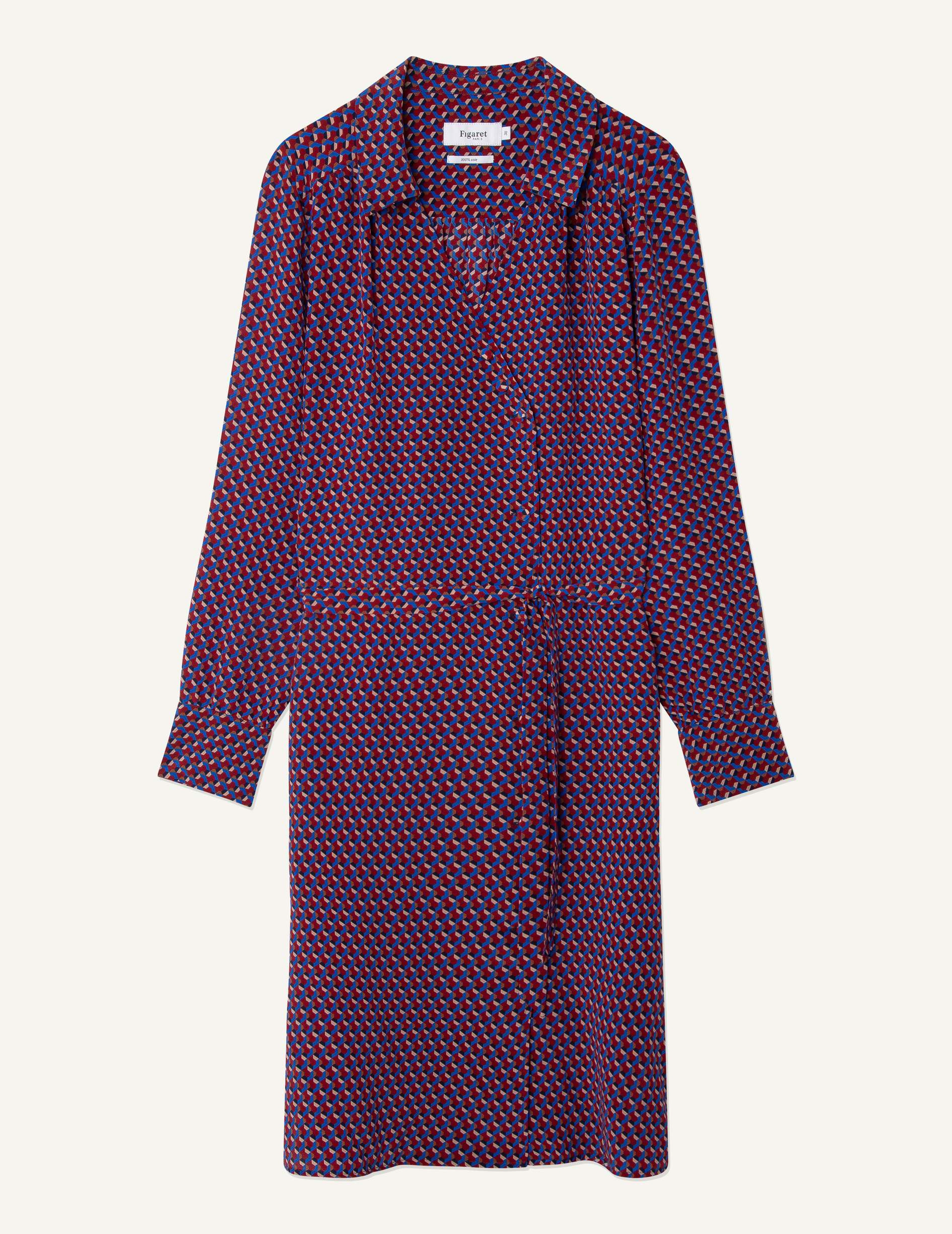 Robe chemise Iris imprimée géométrique bordeaux