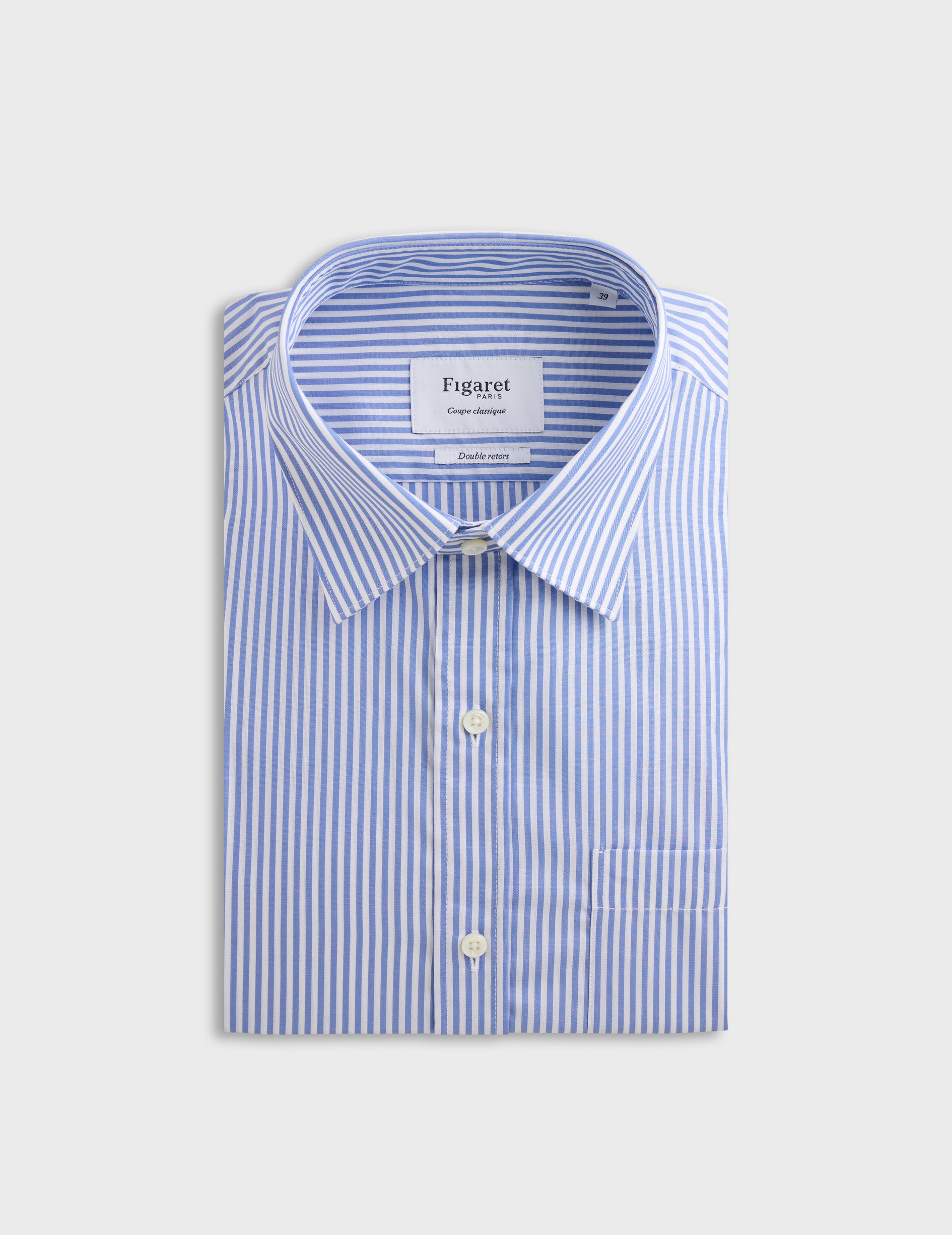 Blue Striped Classic Shirt - Poplin - Figaret Collar