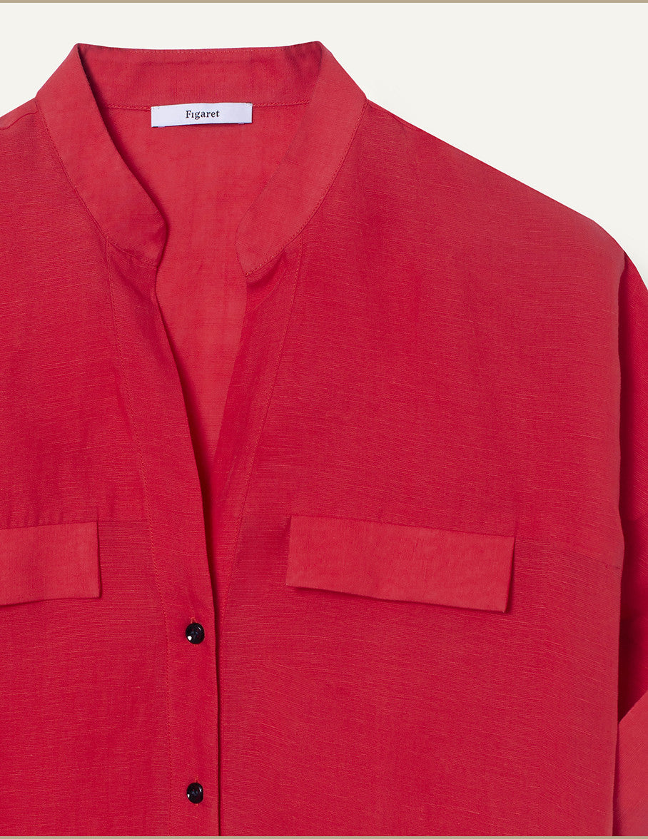 Bahia shirt in red tencel and linen - Cloth#3