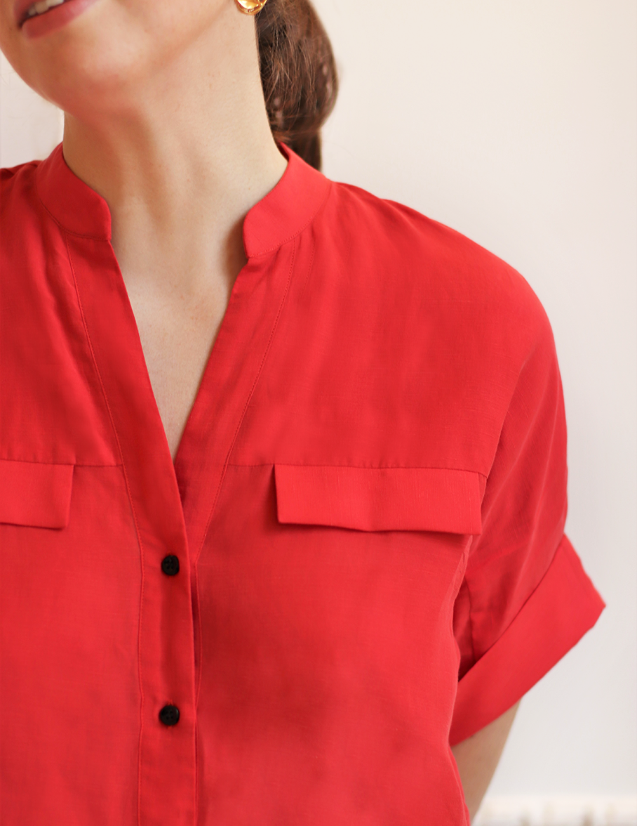 Bahia shirt in red tencel and linen - Cloth#2
