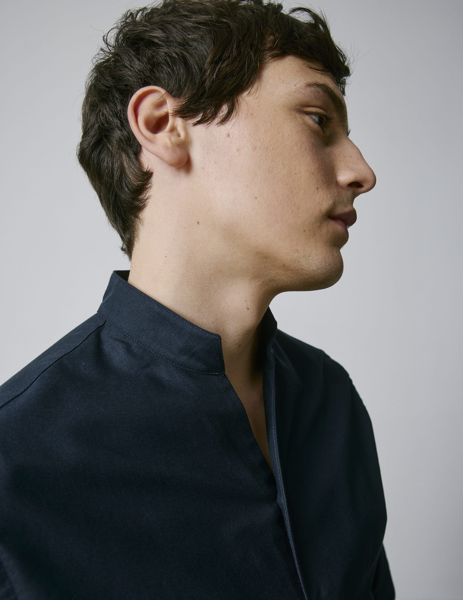 Chemise Carl bleu marine - Oxford - Col Droit ouvert