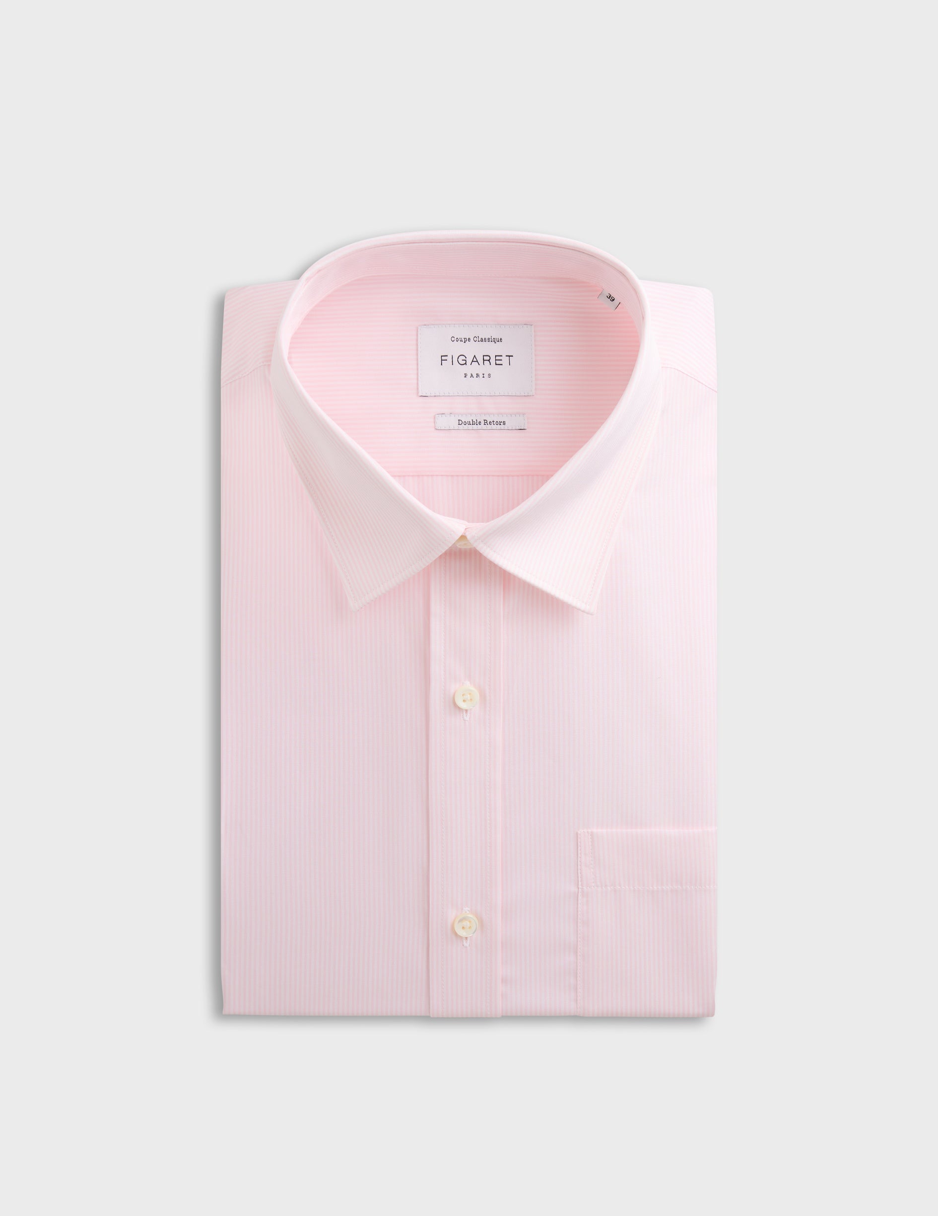 Classic pink striped shirt - Poplin - Figaret Collar