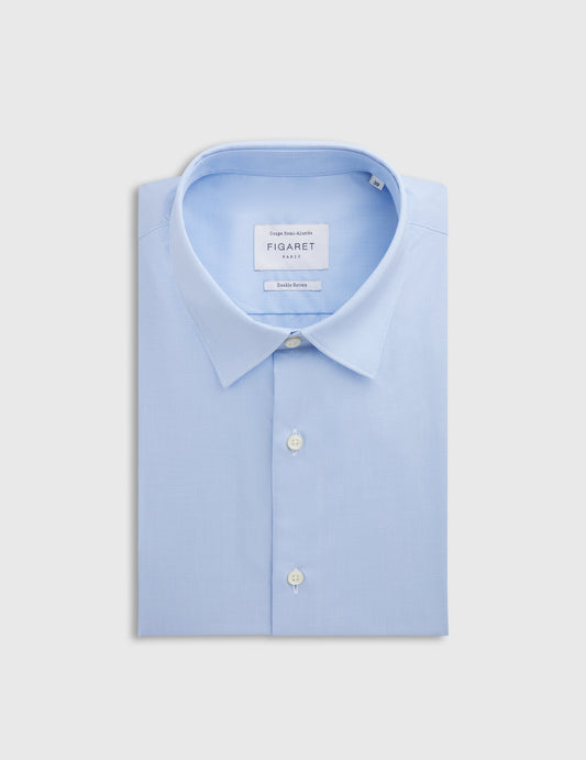 Semi-fitted blue shirt - Poplin - Figaret Collar
