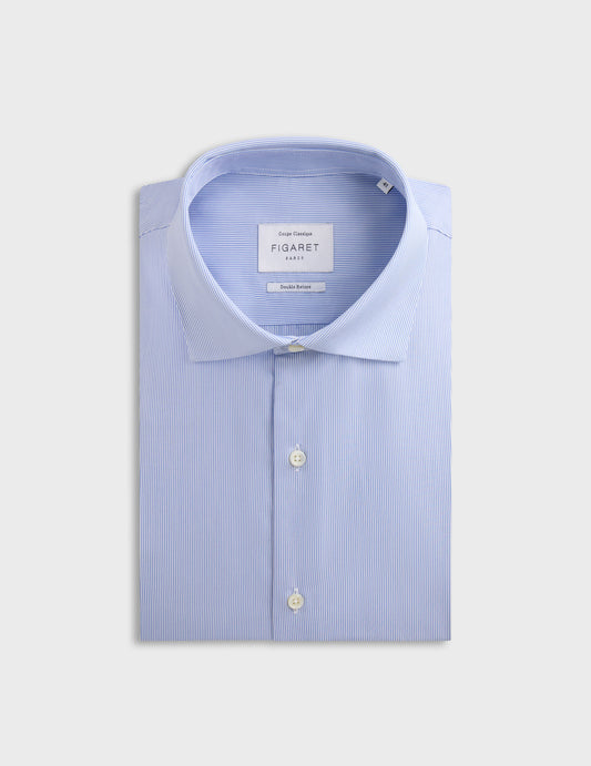 Blue Striped Classic Shirt - Poplin - Italian Collar