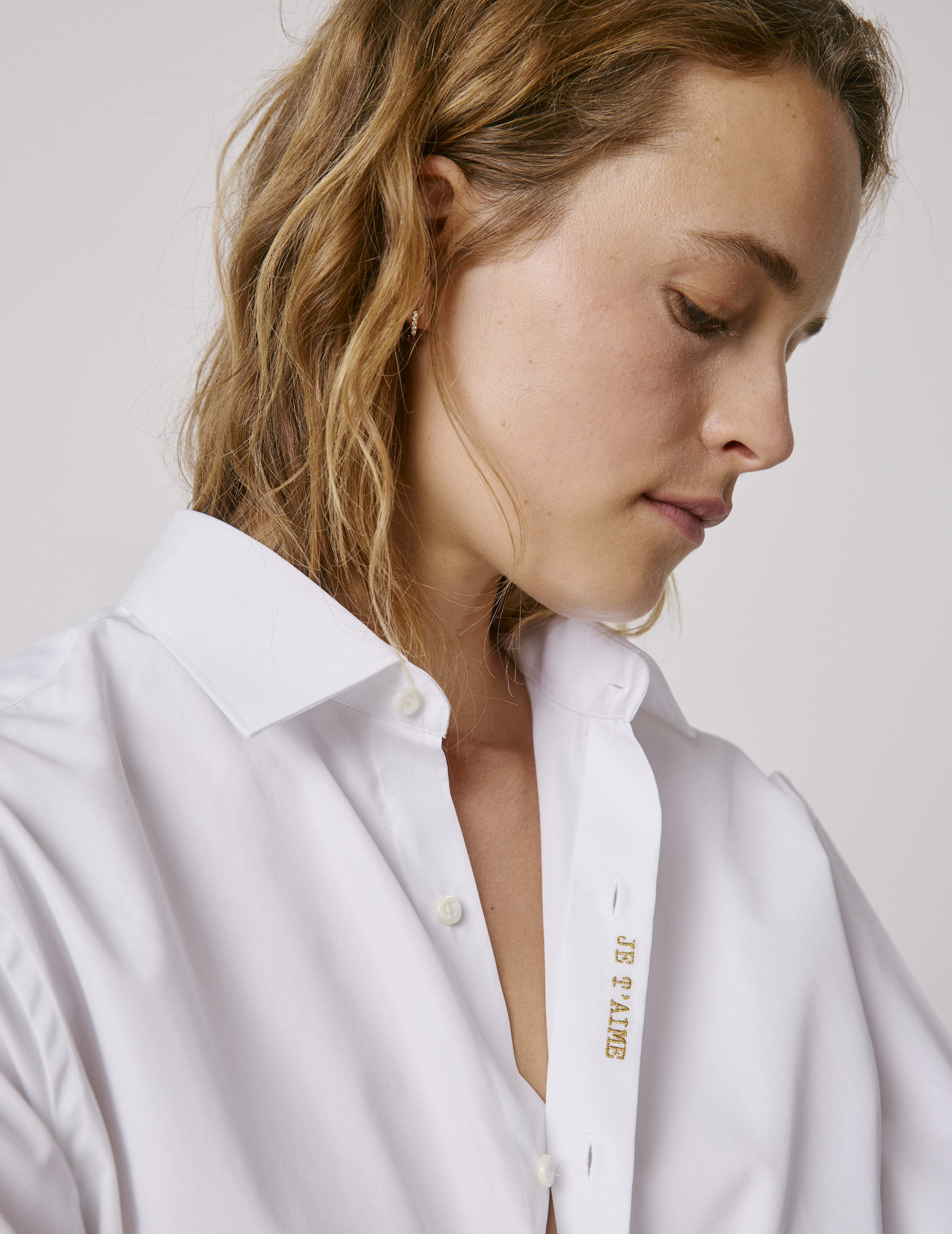 Chemise mixte "Je t'aime" blanche - Popeline - Col Figaret