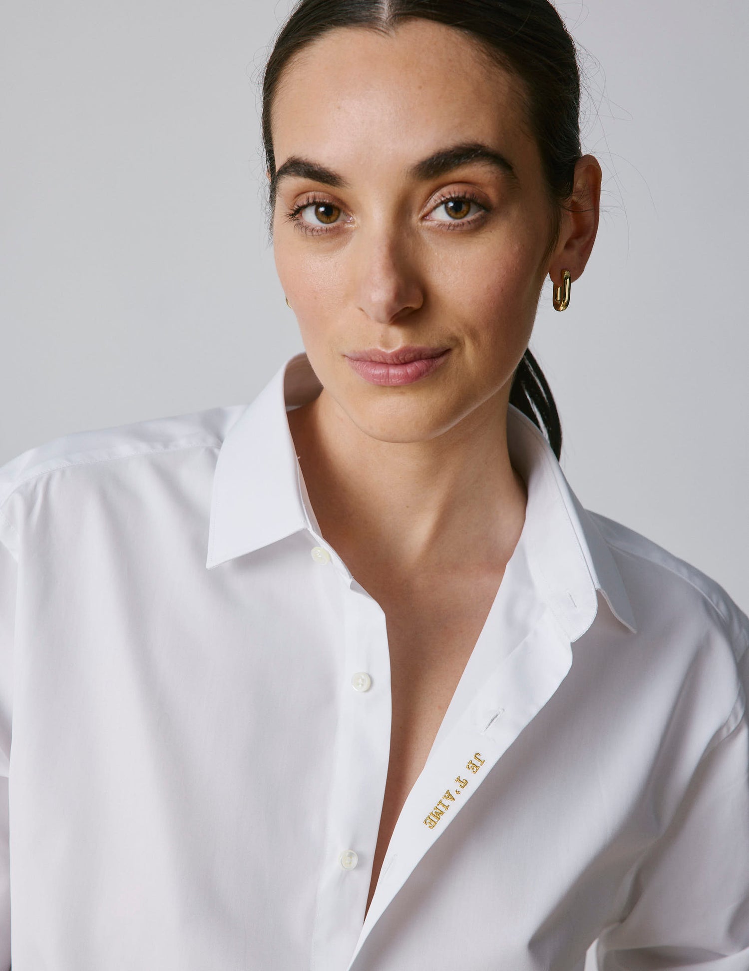 Chemise mixte "Je t'aime" blanche - Popeline - Col Figaret