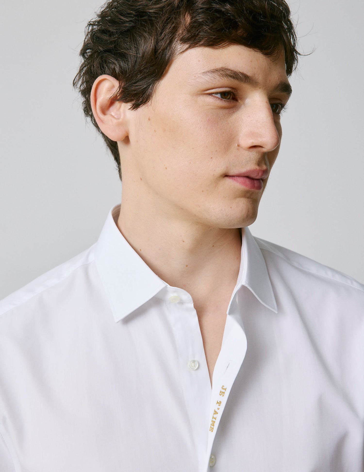 Unisex white "Je t'aime" shirt - Poplin - Figaret Collar#7