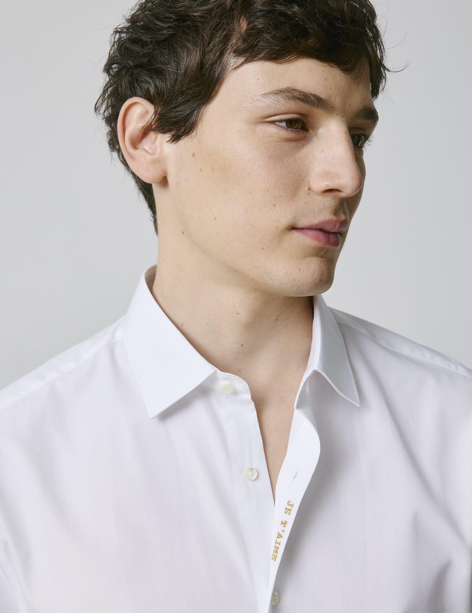 Unisex white "Je t'aime" shirt - Poplin - Figaret Collar