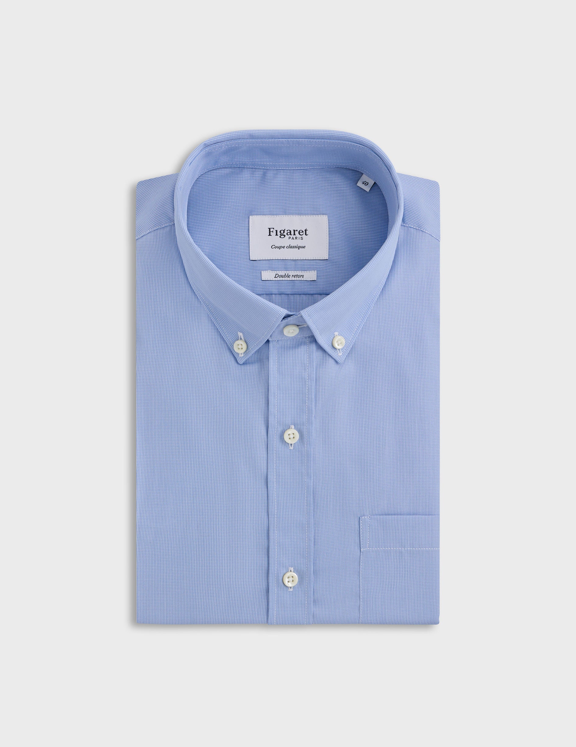 Chemise Classique à carreaux bleus - Popeline - Col Américain