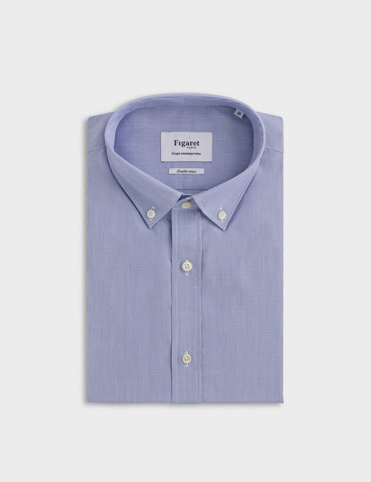Semi-Fitted blue checked shirt - Poplin - American Collar