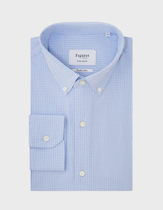 Chemise Semi-ajustée à carreaux bleus - Popeline - Col Américain