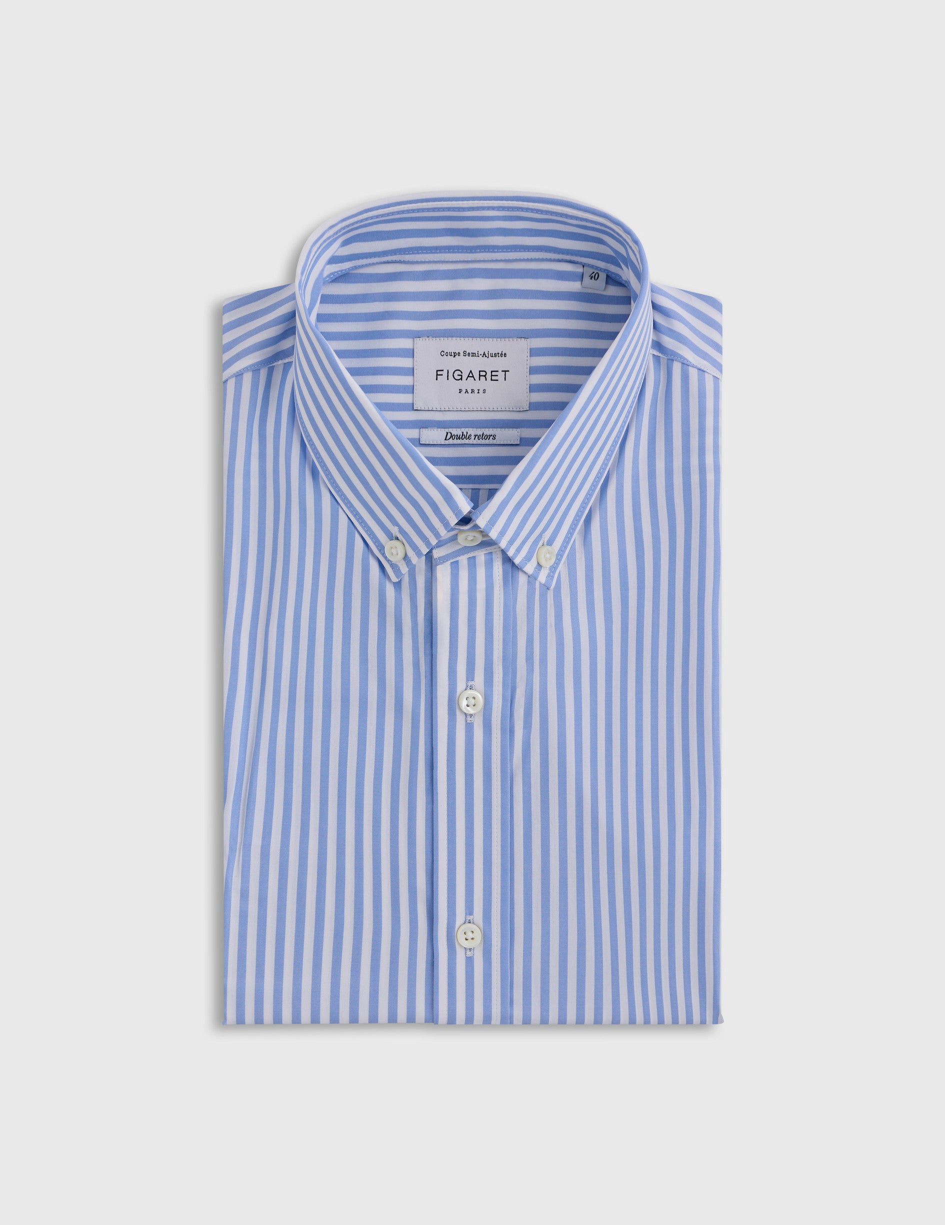 Semi-fitted striped blue shirt - Poplin - American Collar