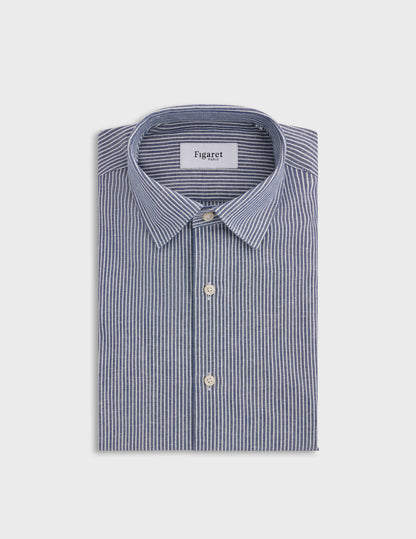 Navy striped cotton and linen Auguste shirt