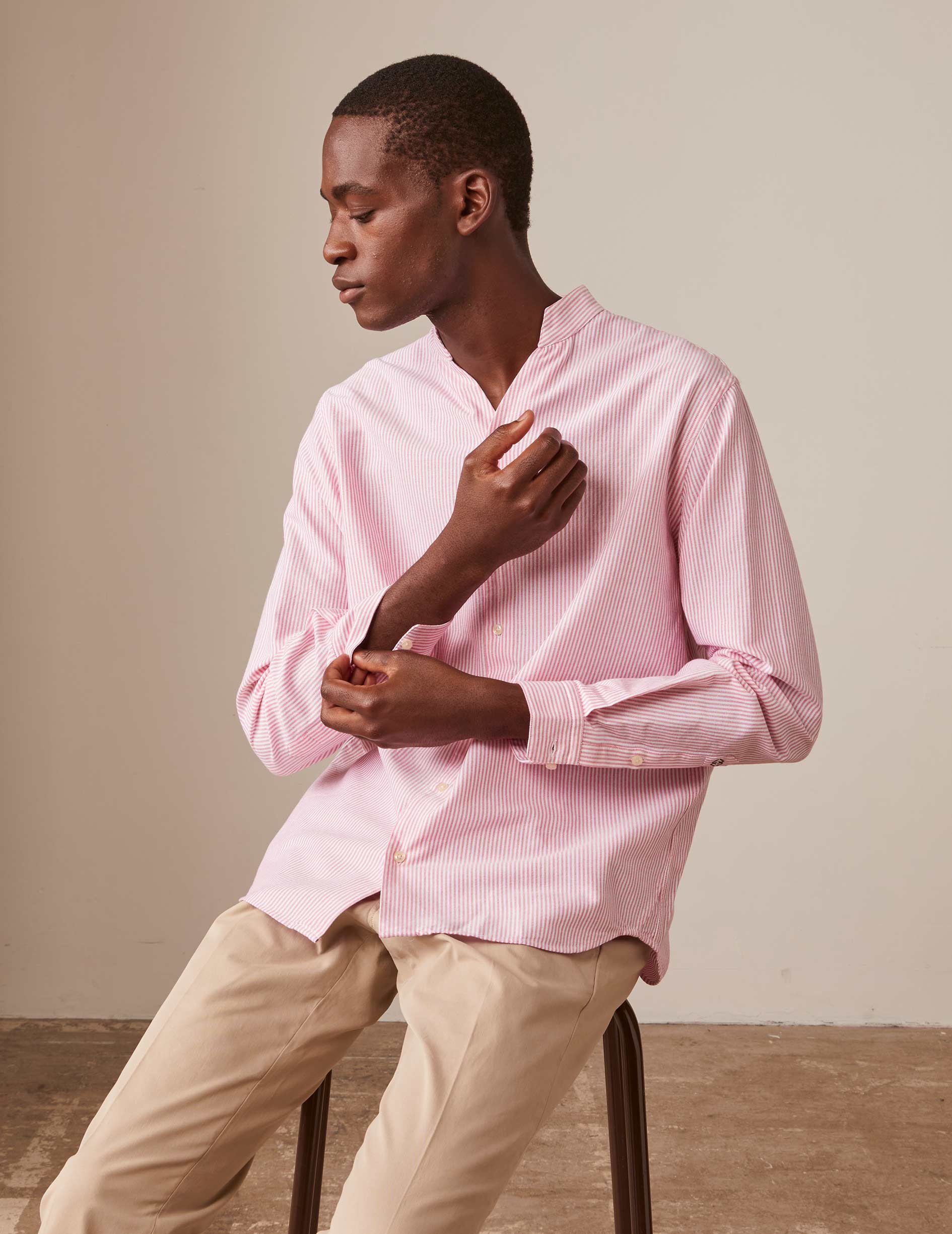 Pink striped Carl shirt - Oxford - Open straight Collar