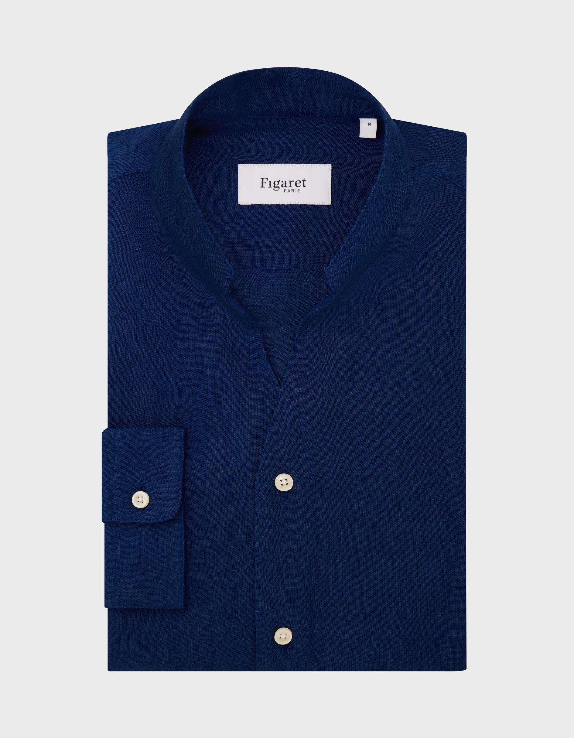 Navy linen Carl shirt - Linen - Open straight Collar
