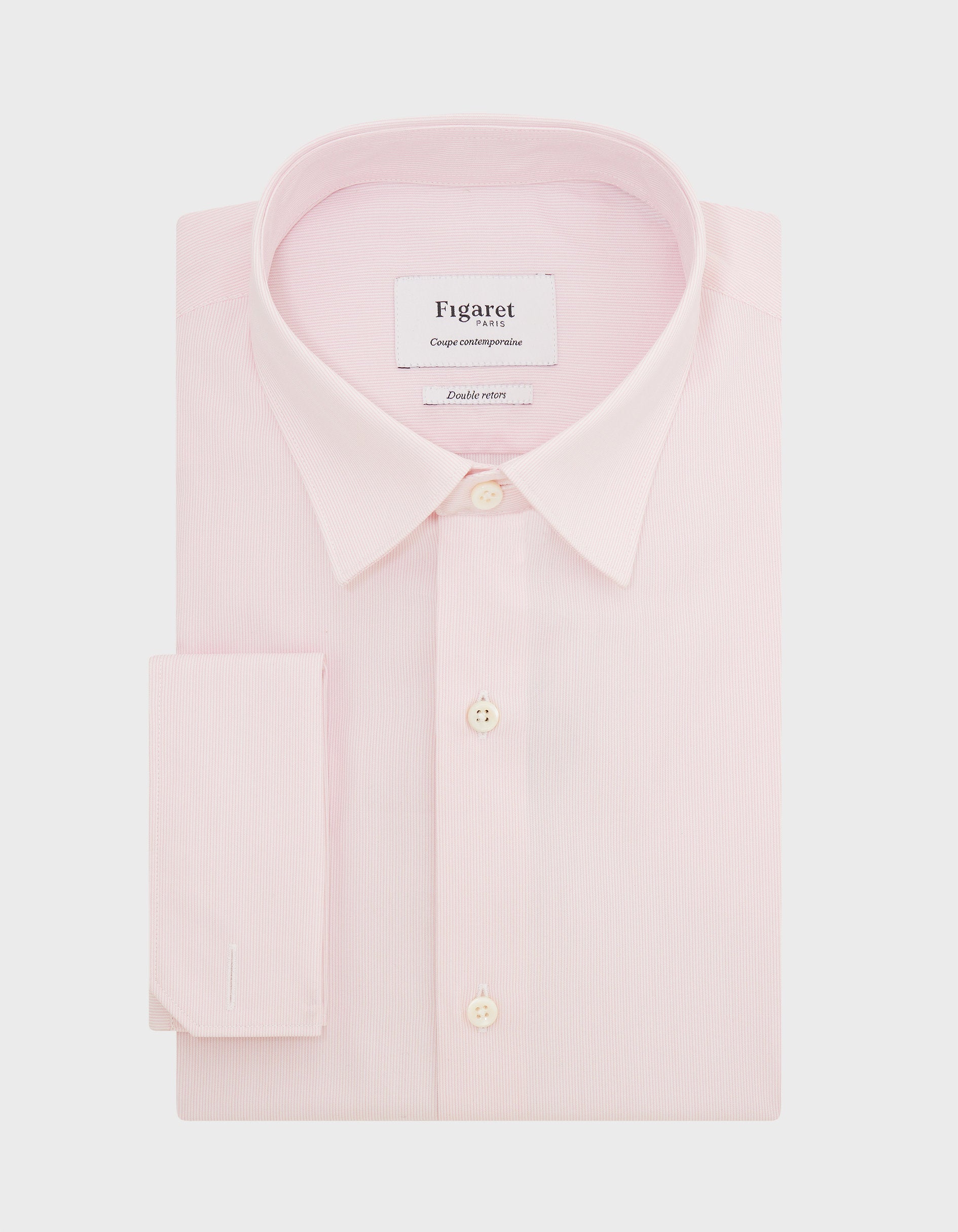 Semi-fitted pink striped shirt - Poplin - Figaret Collar - French Cuffs