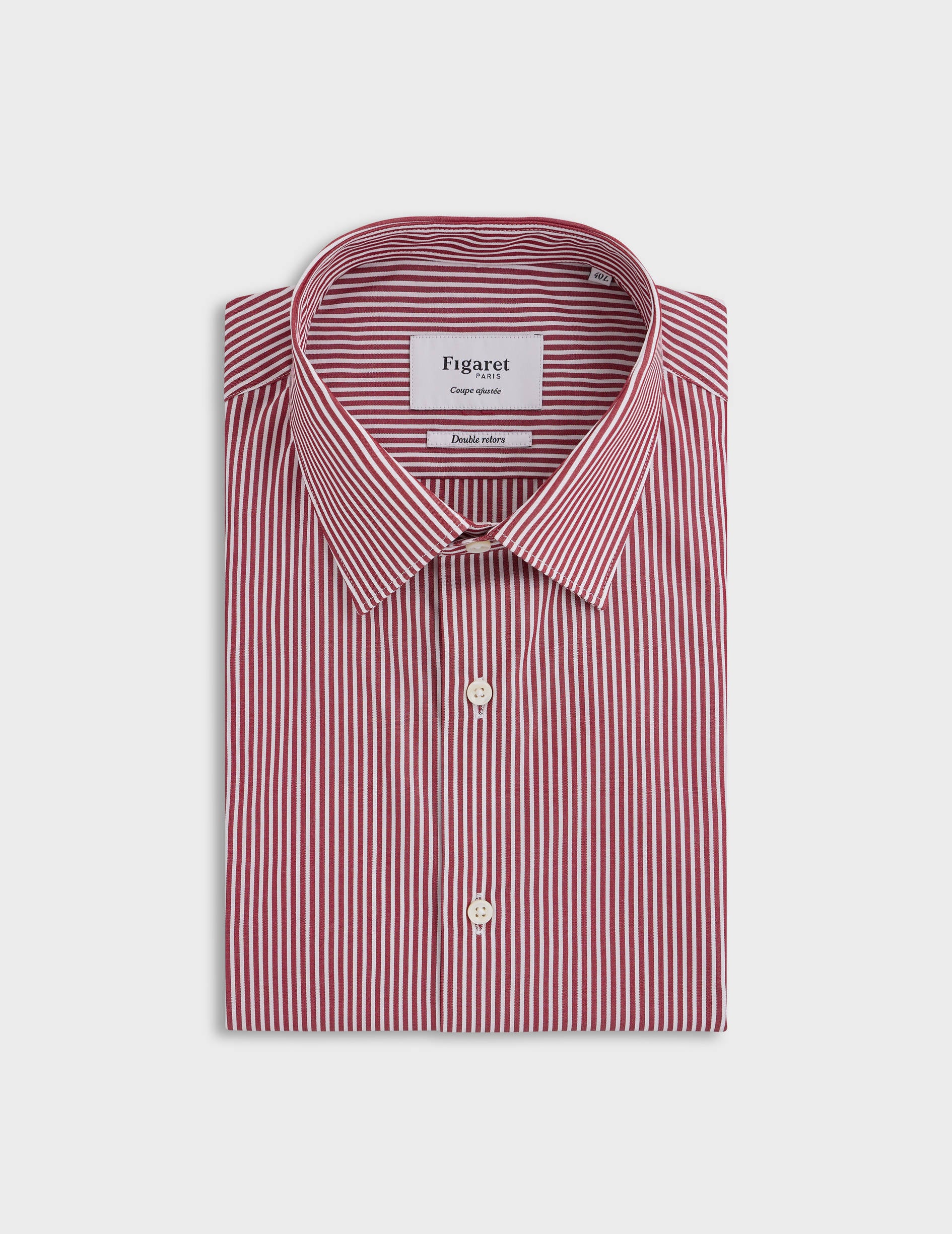Fitted burgundy striped shirt - Poplin - Figaret Collar