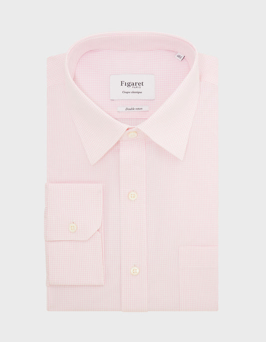Classic shirt with pink checks - Poplin - Figaret Collar