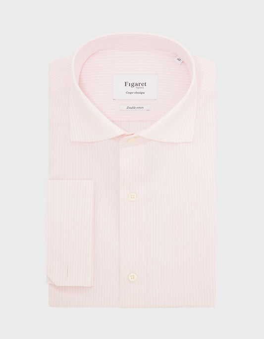 Pink Striped Classic Shirt - Poplin - Italian Collar - Musketeers Cuffs