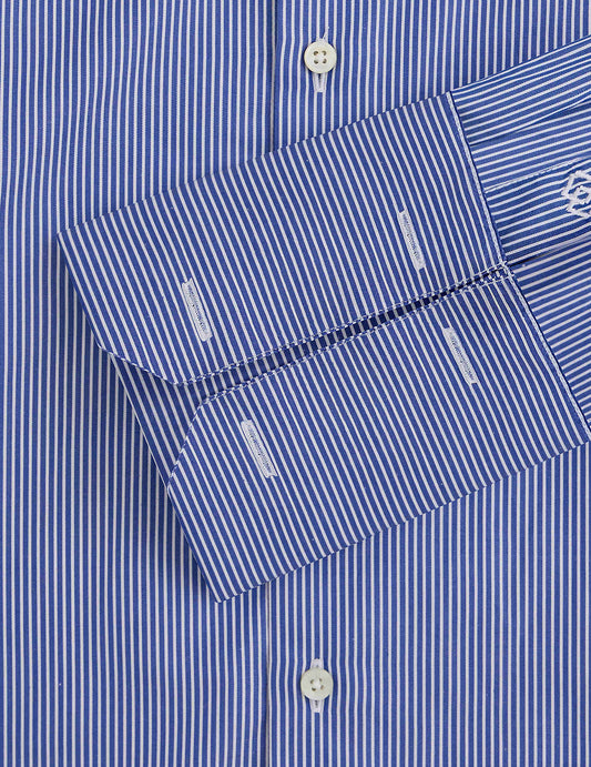 Semi-fitted navy striped shirt