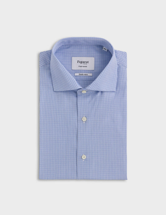 Fitted blue checked shirt - Poplin - Italian Collar