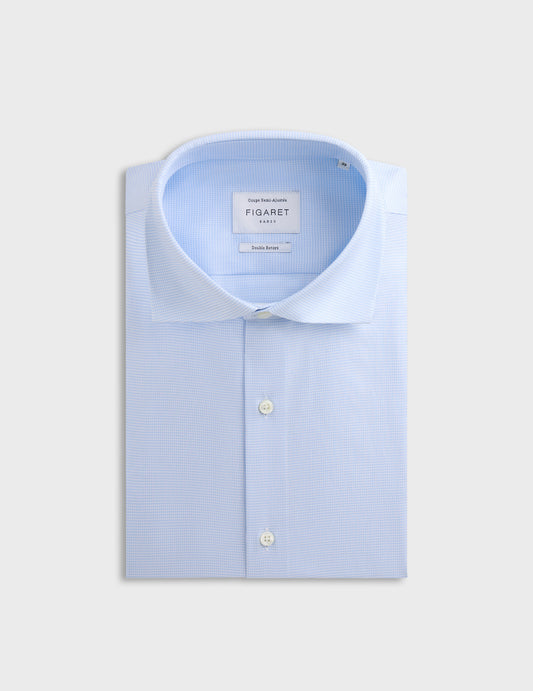 Semi-fitted blue shirt - Twill - Italian Collar