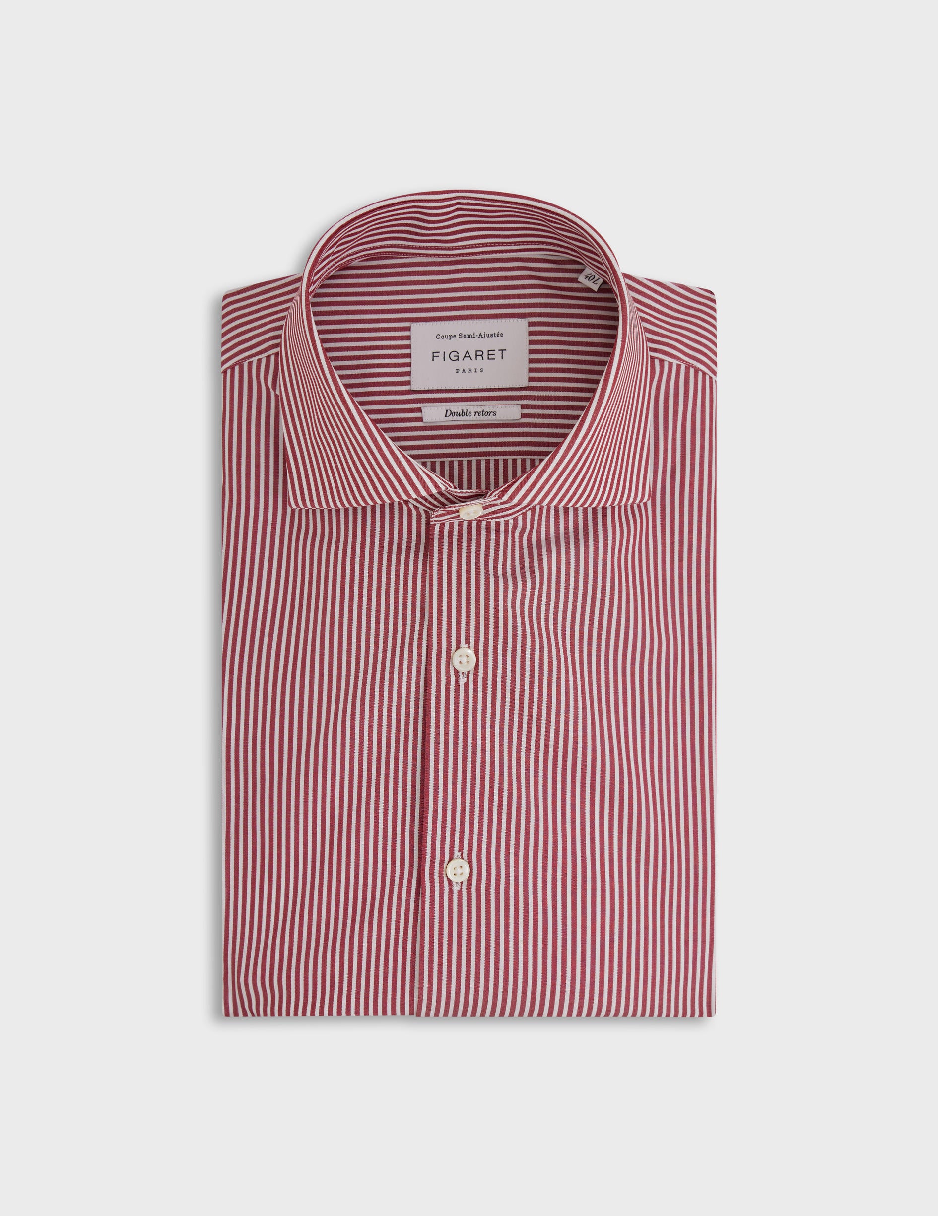 Semi-fitted burgundy striped shirt - Poplin - Italian Collar