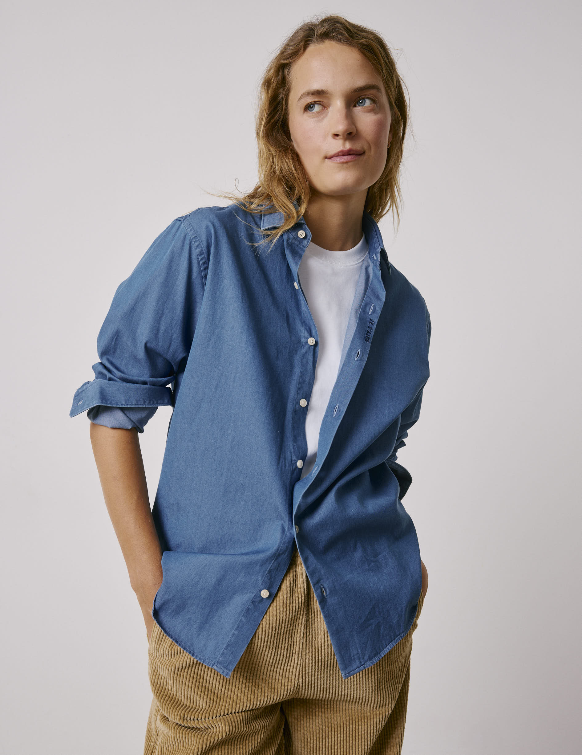 Unisex Blue denim "Je t'aime" shirt - Denim - Figaret Collar