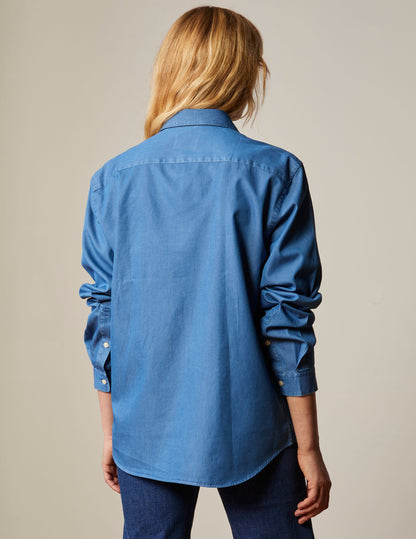 Blue denim "Je t'aime" shirt with blue embroidery
