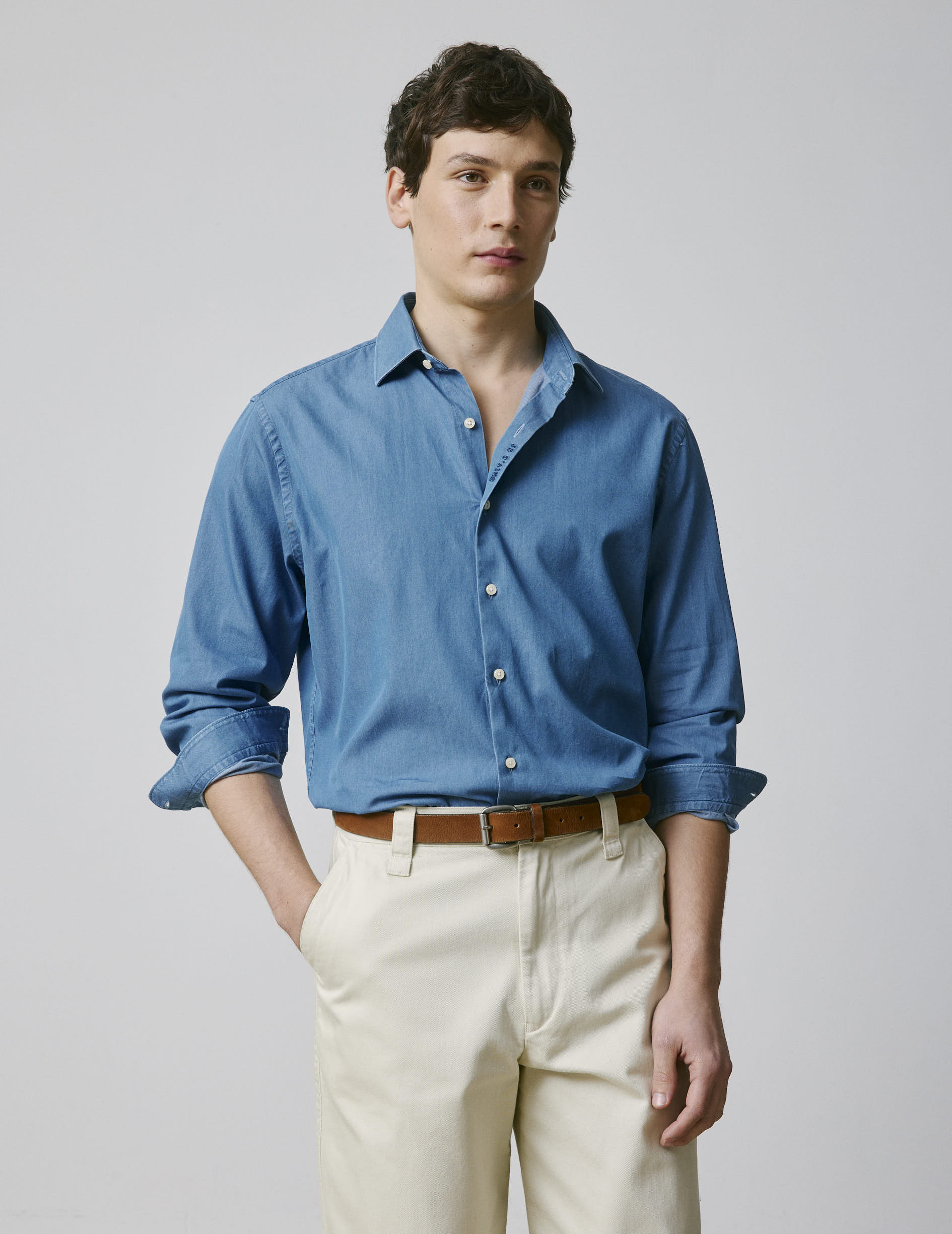 Unisex Blue denim "Je t'aime" shirt - Denim - Figaret Collar