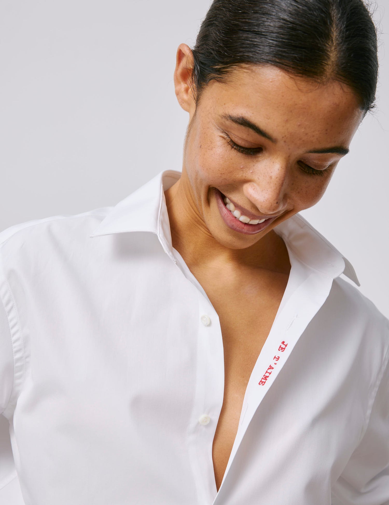Chemise mixte "Je t'aime" blanche - Popeline - Col Figaret#9