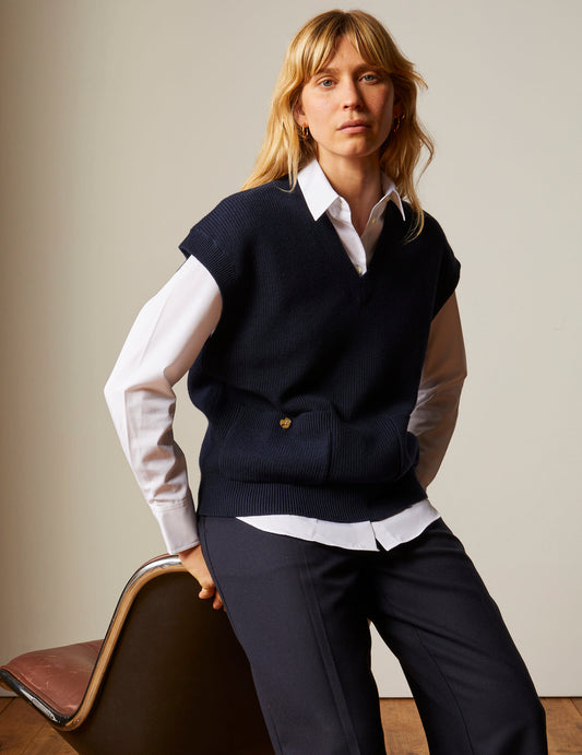 Navy wool and cotton Esther sweater