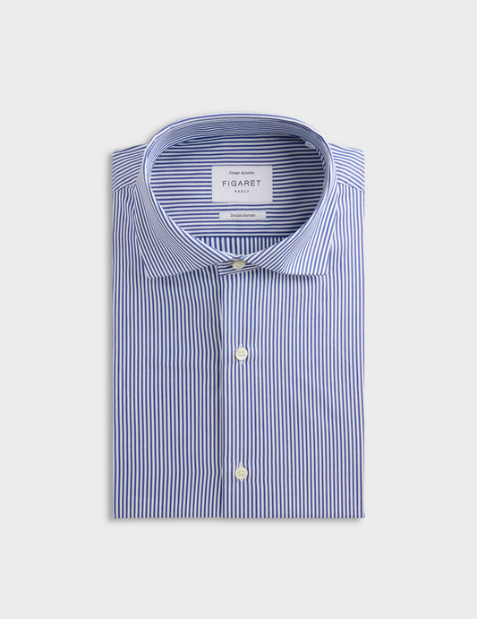 Blue striped fitted shirt - Poplin - Italian Collar