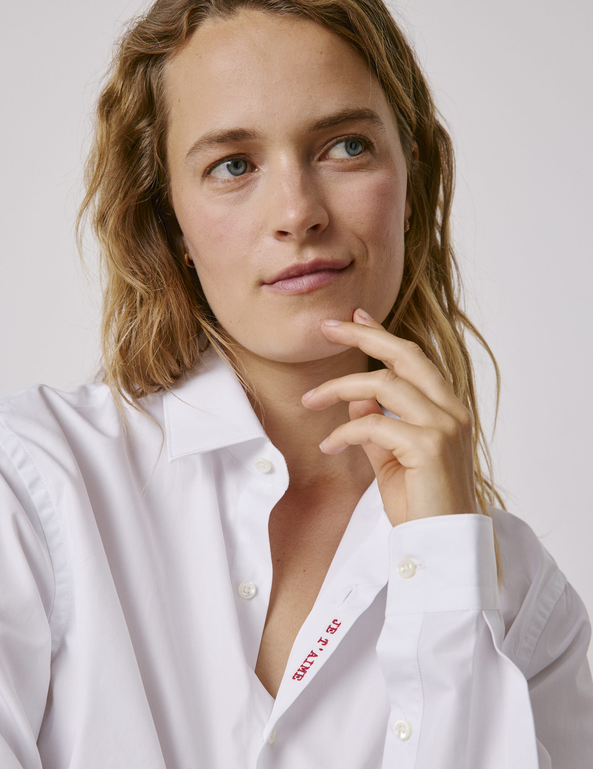 Unisex white "Je t'aime" shirt - Poplin - Figaret Collar