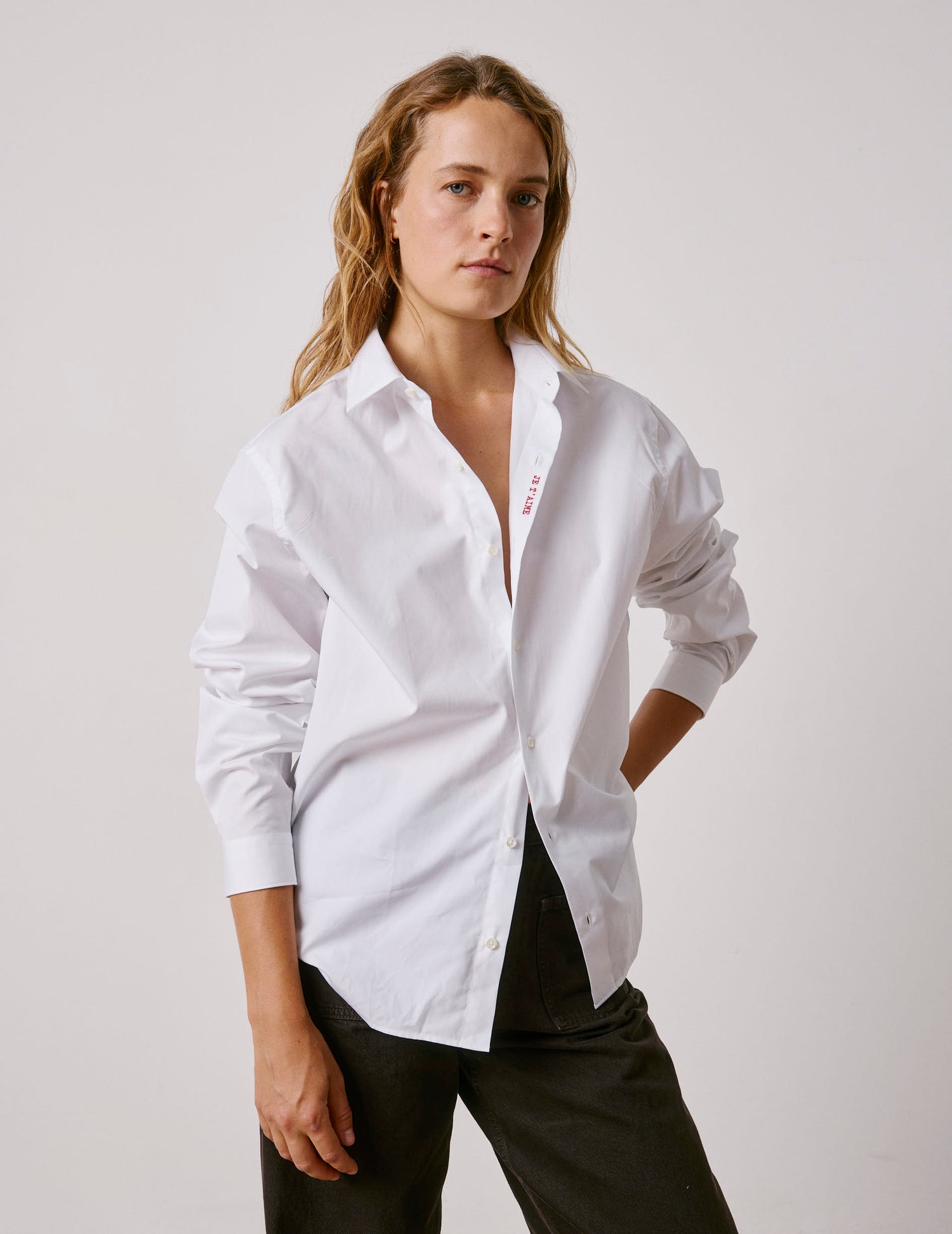 Chemise mixte "Je t'aime" blanche - Popeline - Col Figaret#7