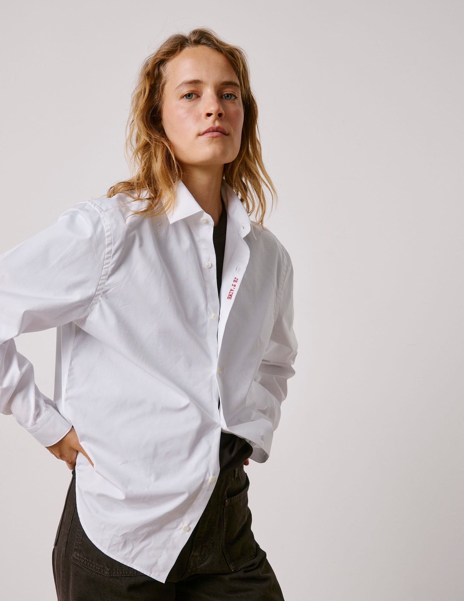 Chemise mixte "Je t'aime" blanche - Popeline - Col Figaret#6