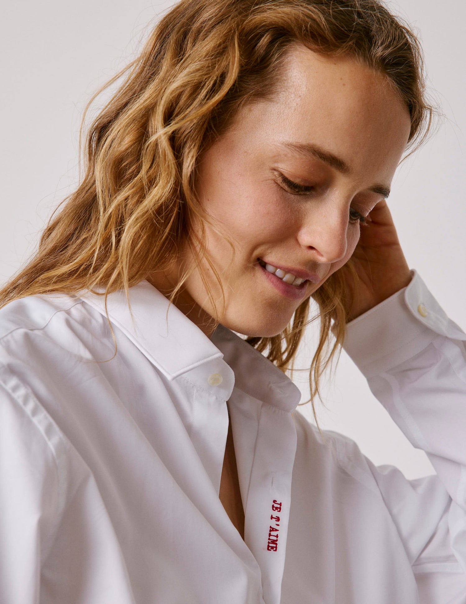 Chemise mixte "Je t'aime" blanche - Popeline - Col Figaret#10