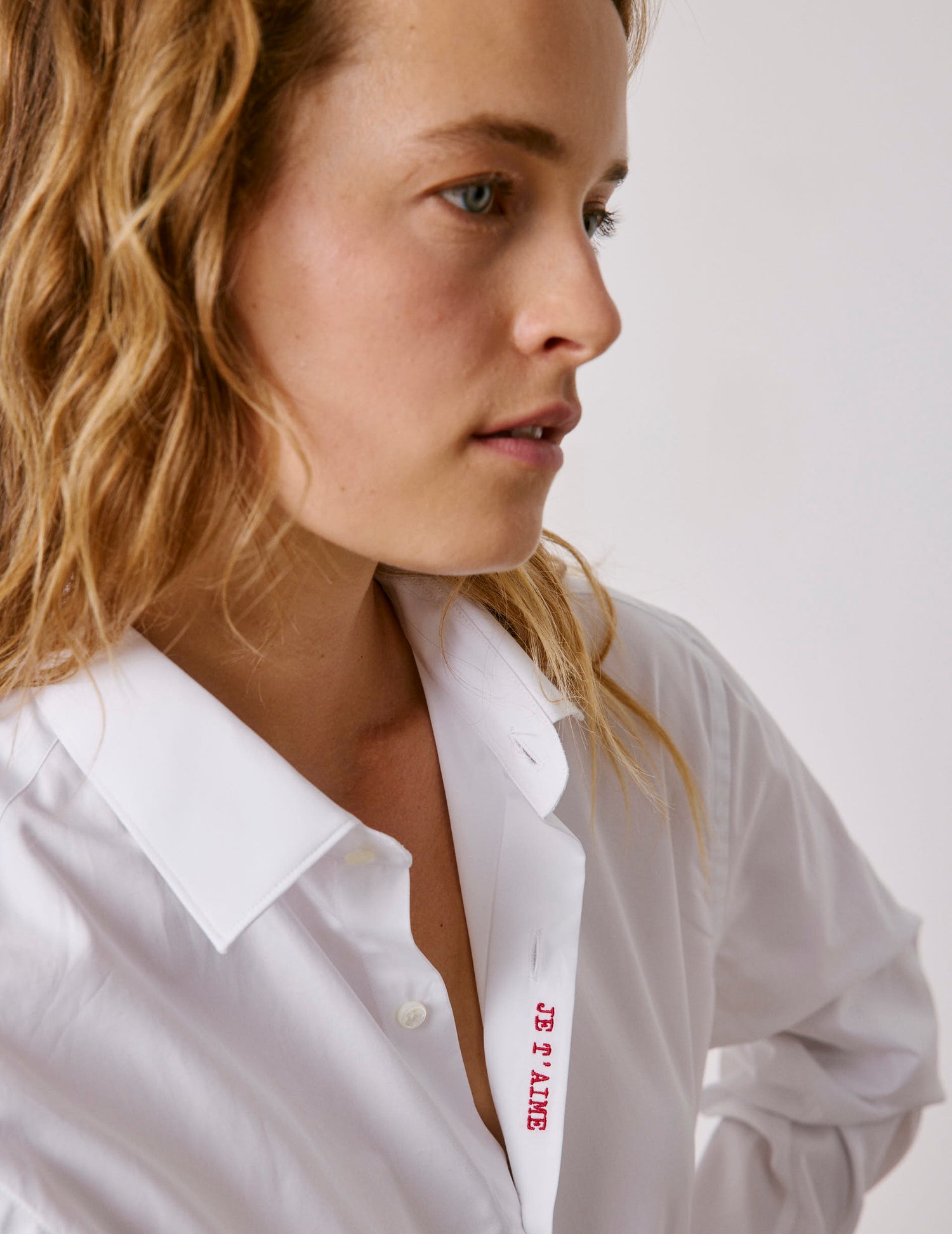Chemise mixte "Je t'aime" blanche - Popeline - Col Figaret#9