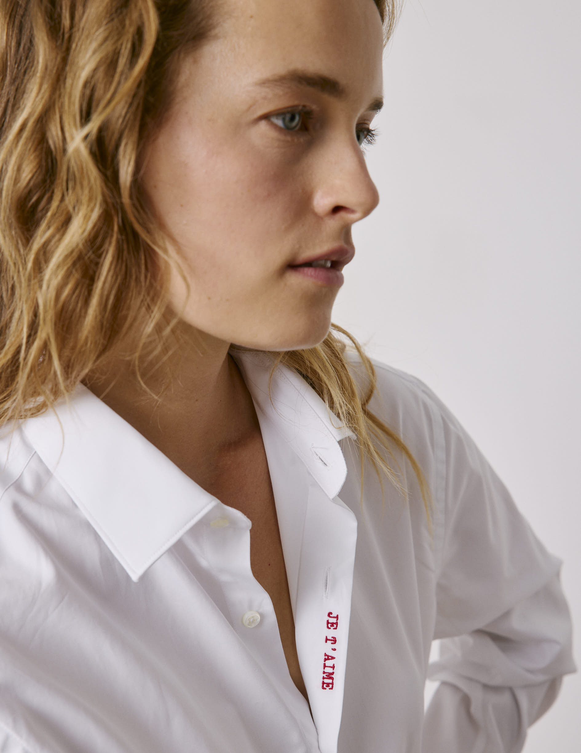 Unisex white "Je t'aime" shirt - Poplin - Figaret Collar