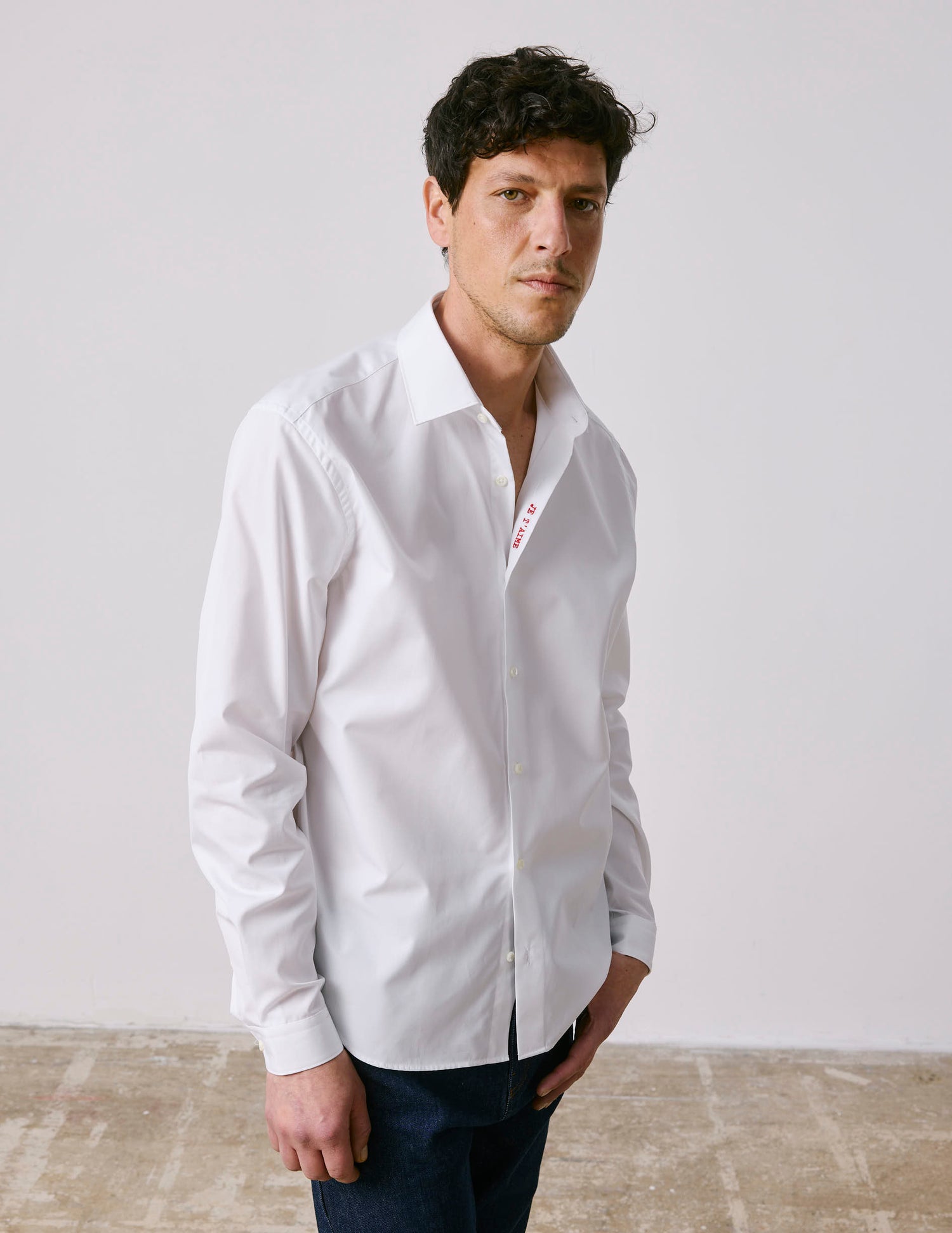 Chemise mixte "Je t'aime" blanche - Popeline - Col Figaret#3