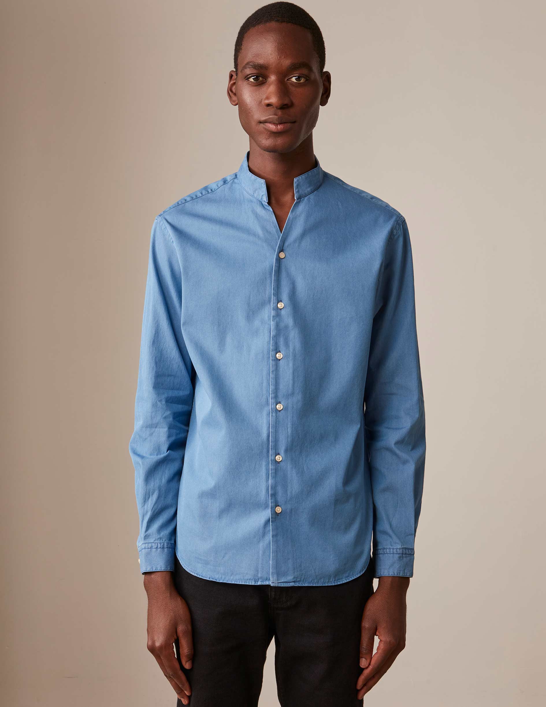 Light blue denim Carl shirt - Denim - Open straight Collar