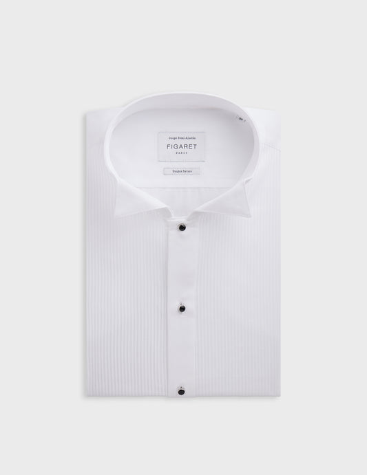 Chemise Semi-ajustée à plastron blanche - Popeline - Col Cassé - Poignets Mousquetaires