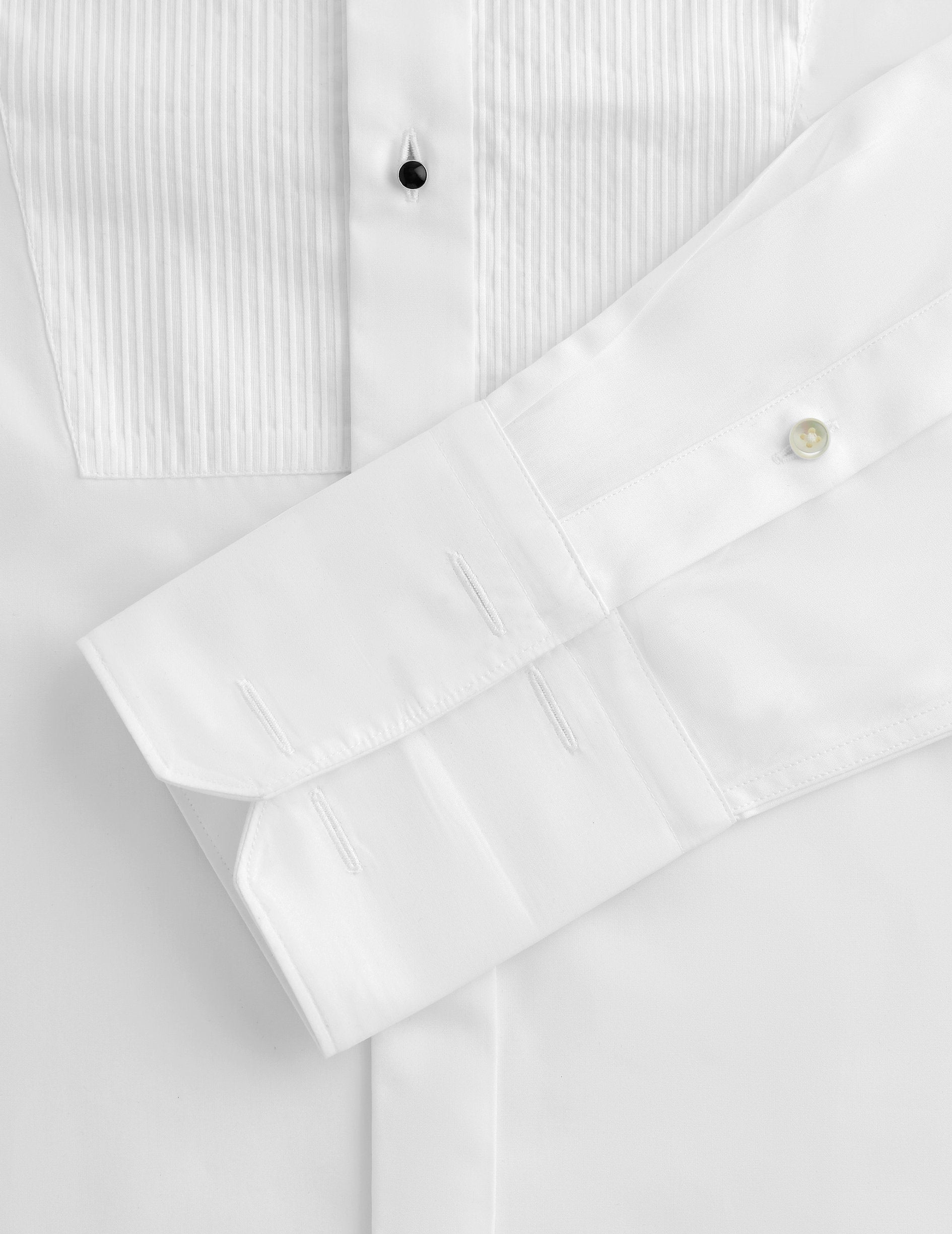 Semi-Fitted white bib shirt - Poplin - Broken Collar - Musketeers Cuffs