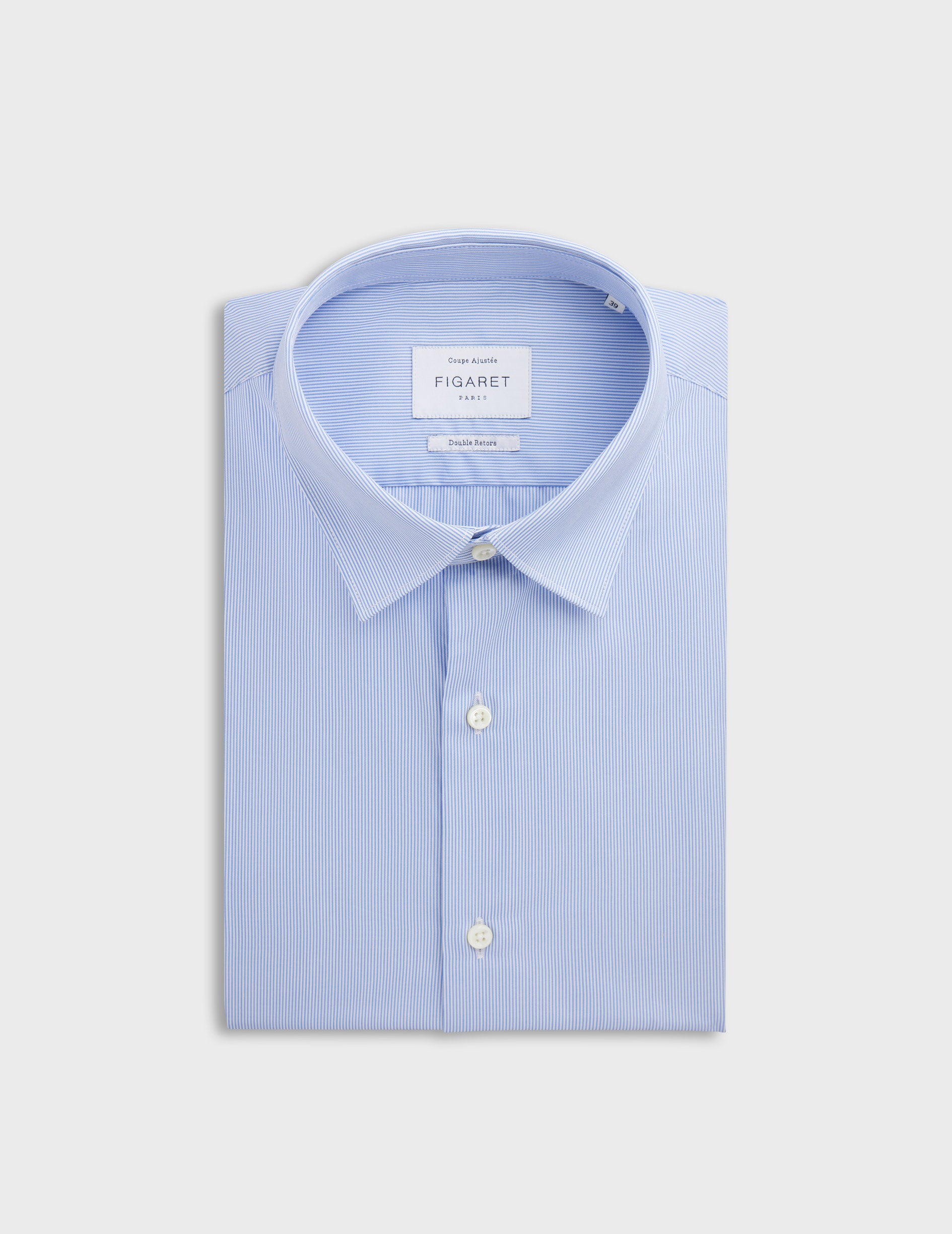 Fitted blue striped shirt - Poplin - Figaret Collar